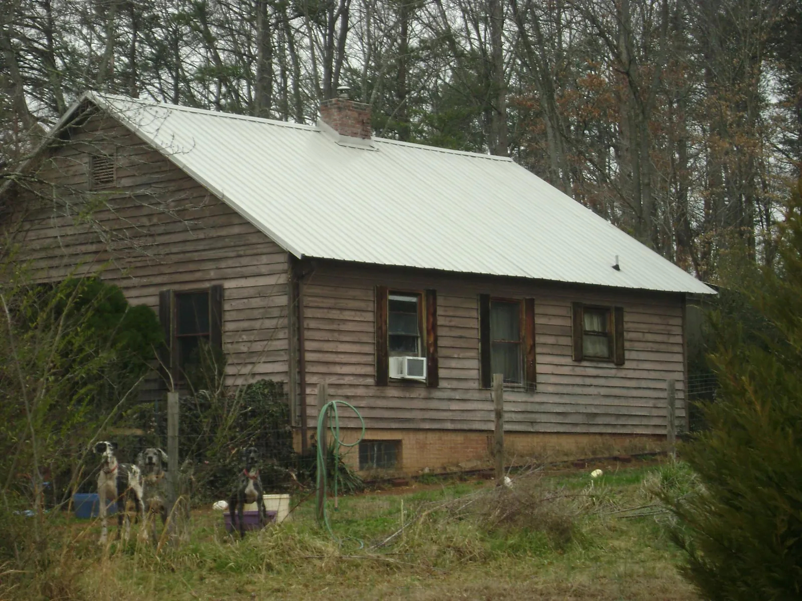 White metal roof on an old wood sided farmhouse, from a Asphalt Shingle Roof Repair job in Denham Springs